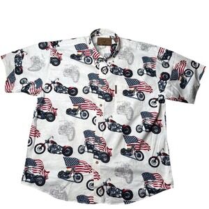 North River‎ Outfitters Motorcycle American Flag Button Up Shirt XL